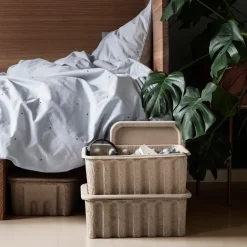 2 Cajas de almacenaje de cartón con tapa Ferm, marrón