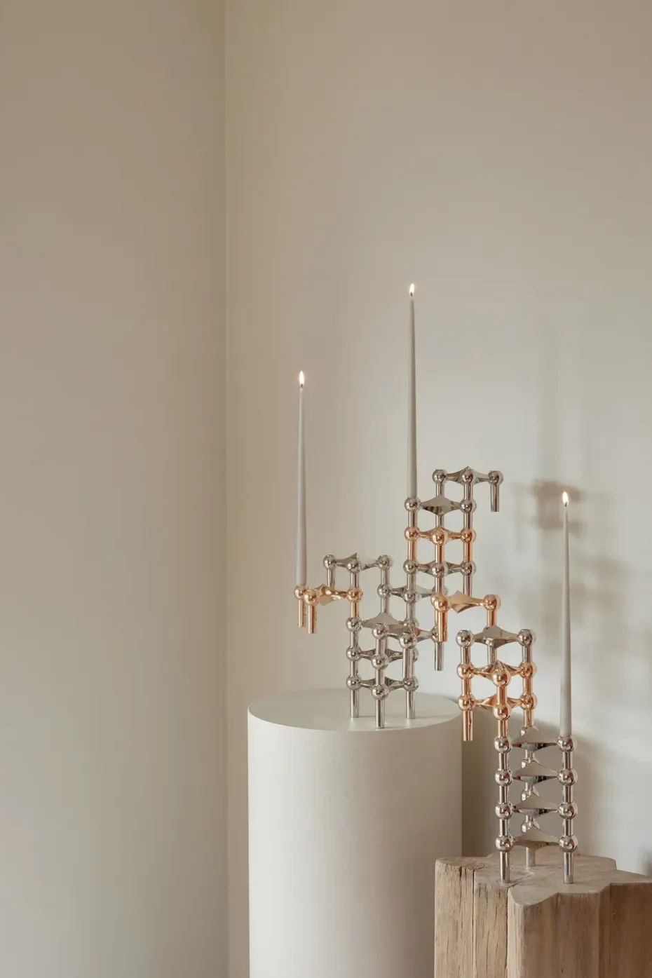 3 Candelabros STOFF Nagel, oro rosa