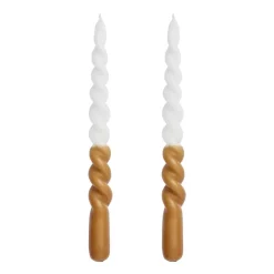 2 Velas enroscadas Twisted dos colores 25 cm, Golden brown-white