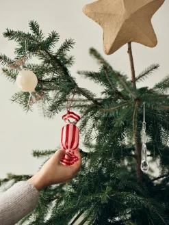 Adorno navideño Candy vidrio 2 piezas, Creme