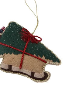 Adorno navideño Dog sleigh de algodón orgánico, Multi