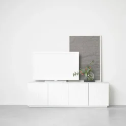 Aparador Beam, Gris claro, base gris claro, panel superior en mármol carrara