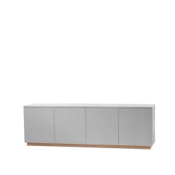 Aparador Beam, Gris claro, base de roble aceitado blanco