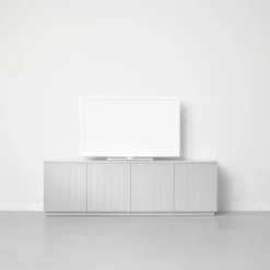 Aparador Beam, Lacado blanco, base blanca, panel superior en mármol carrara