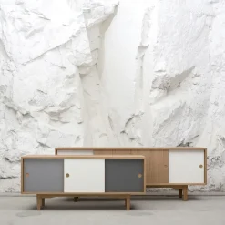 Aparador Moodi 180, Gris/blanco, estructura de roble