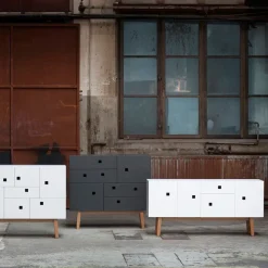 Aparador Peep C1, Blanco, retro, base de roble