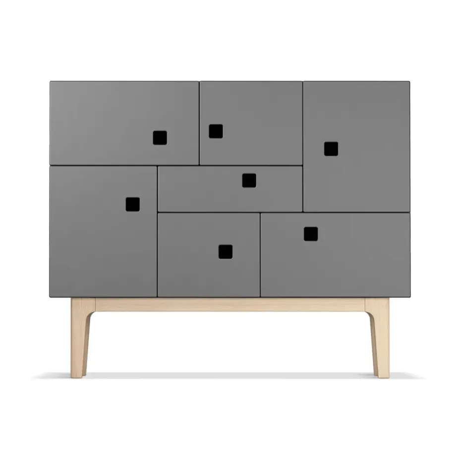 Aparador Peep C1, Slate grey, roble pigmentado blanco