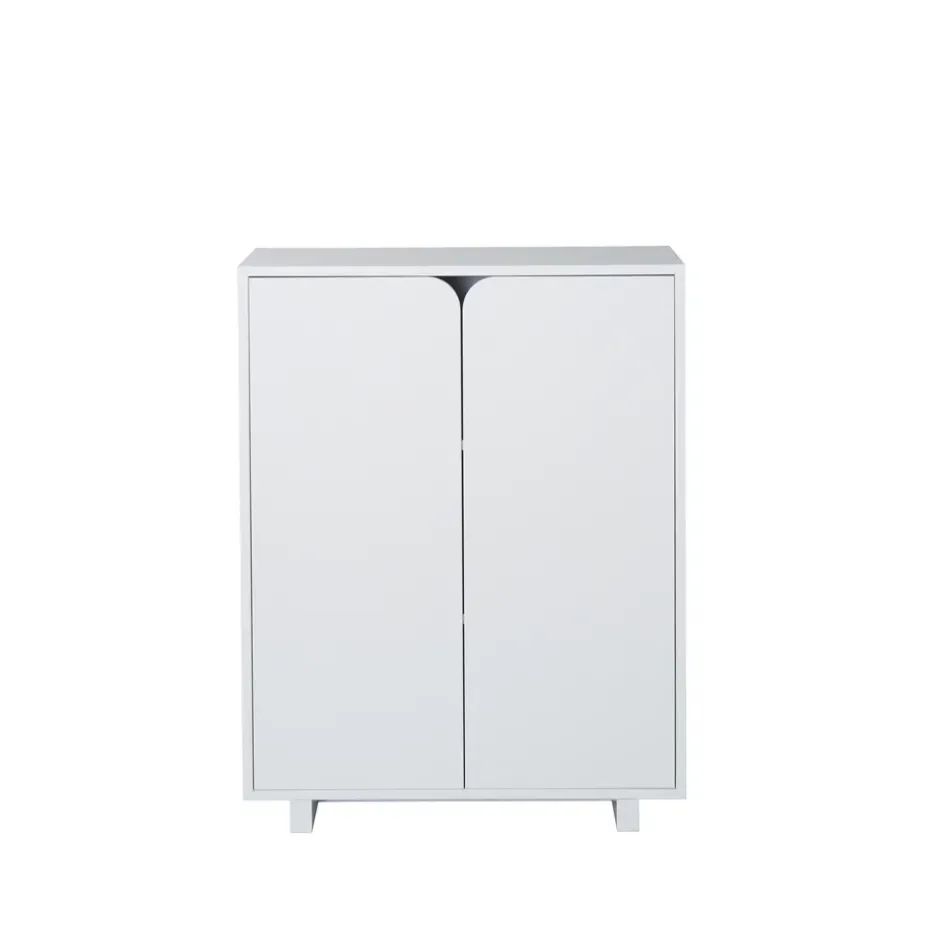 Aparador Vidja, Lacado blanco, bajo, puertas cubiertas