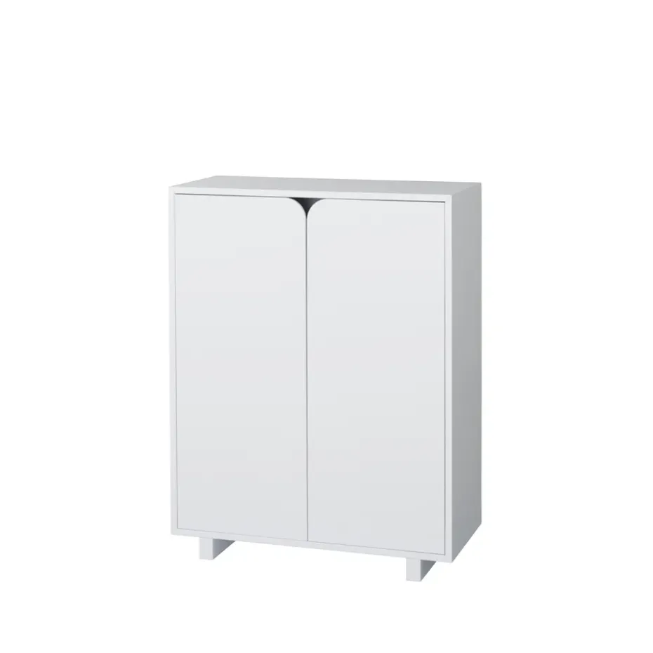 Aparador Vidja, Lacado blanco, bajo, puertas cubiertas