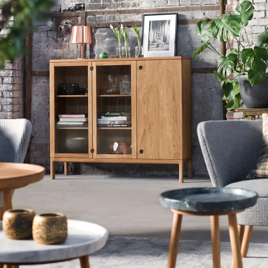 Armario Prio Hög, Roble aceite natural, puerta de vidrio