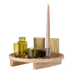 Bandeja con portavelas Sanga 8 piezas, Natural-multi