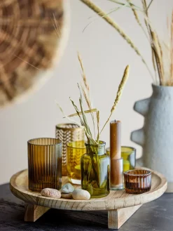 Bandeja con portavelas Sanga 8 piezas, Natural-multi