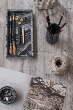 Bandeja decorativa Marble 16x31 cm, Negro-gris