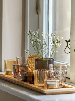 Bandeja Sanga con portavelas 10 piezas, Marrón