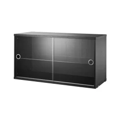 Cabinet vitrina con puertas correderas de cristal String, Fresno teñido de negro, 78x30 cm