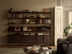 Cabinet vitrina con puertas correderas de cristal String, Roble oscuro, 78×30 cm