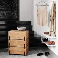 Caja de almacenaje Stack, Oak, 3 piezas, patas de nogal aceitado oscuro