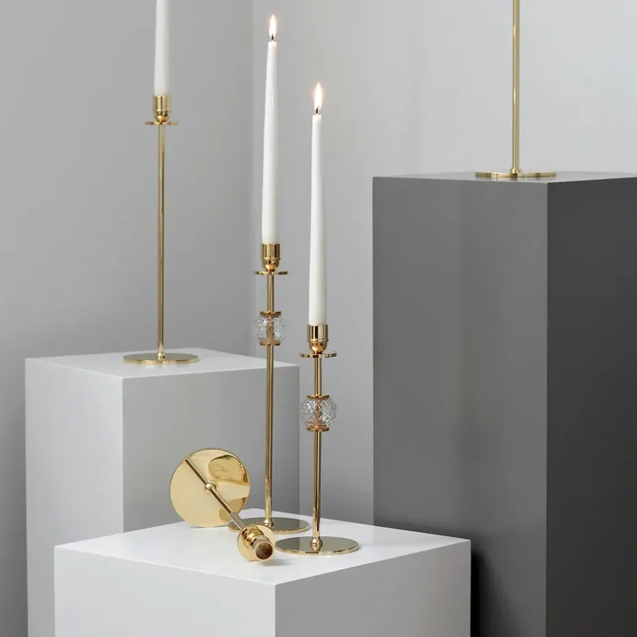 Candelabro Alba 30 cm, latón macizo y vidrio