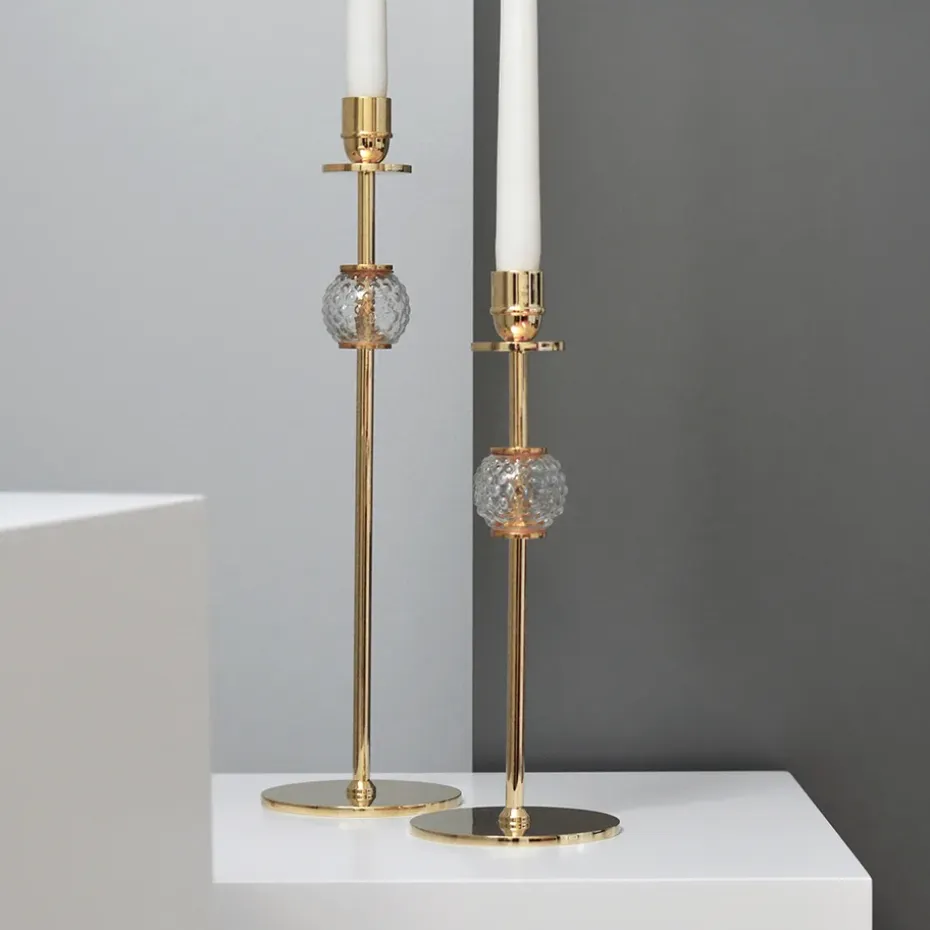 Candelabro Alba 40 cm, latón macizo y vidrio