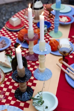 Candelabro Lara M 26 cm, Beige claro-azul claro