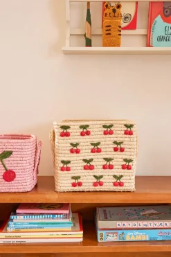 Cesta con asas Rice rafia 30x30 cm, Cereza