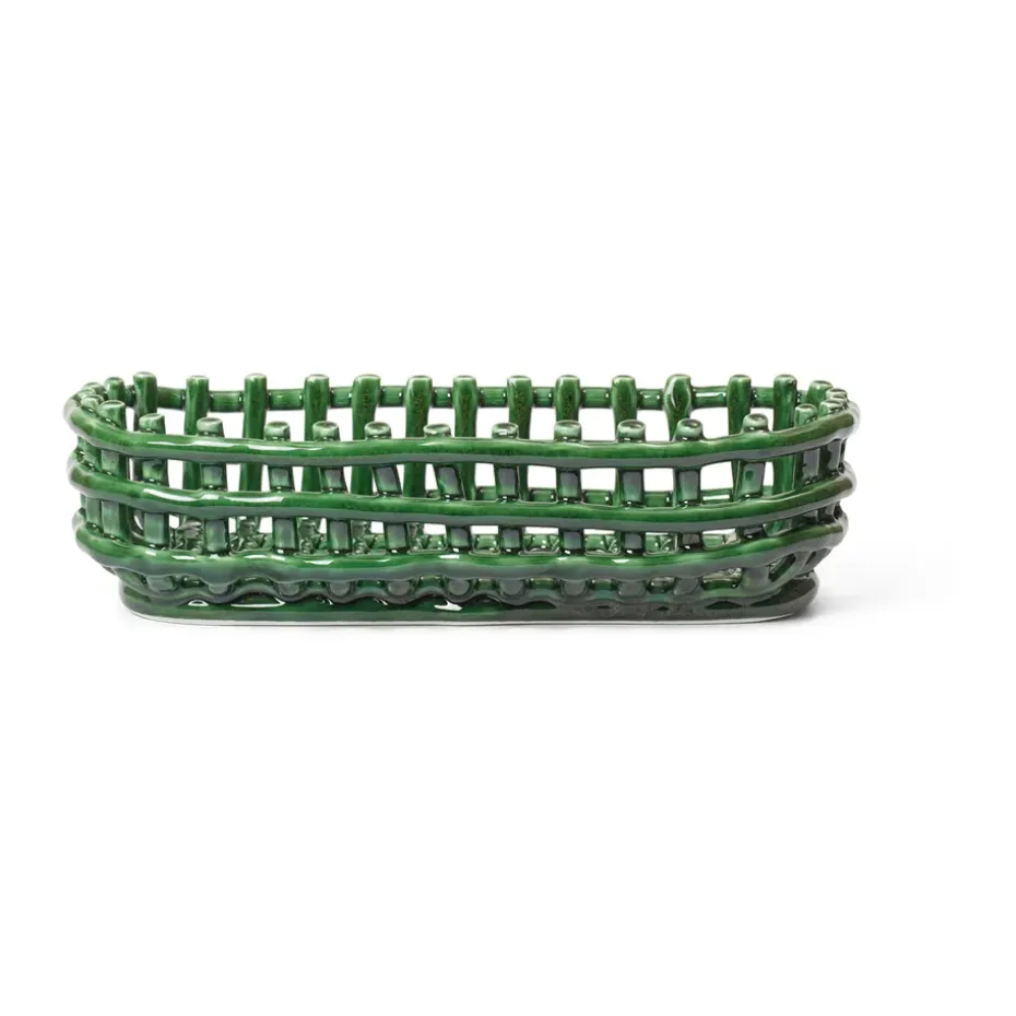 Cesta ovalada Ceramic trenzada 15x30 cm, Emerald Green