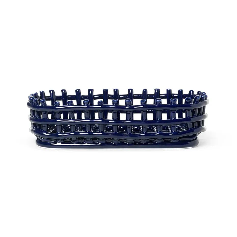 Cesta ovalada Ceramic trenzada 15x30 cm, azul