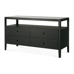 Cómoda Spindle, Roble lacado en negro, 4 cajones