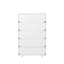 Cómoda Vidja alta, Lacado blanco, 5 cajones