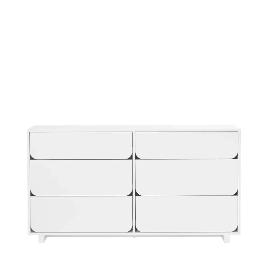 Cómoda Vidja doble, Lacado blanco, 6 cajones