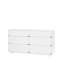 Cómoda Vidja doble, Lacado blanco, 6 cajones