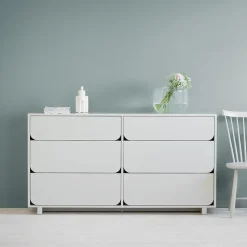 Cómoda Vidja doble, Lacado blanco, 6 cajones