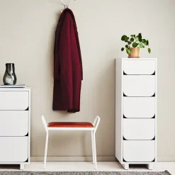 Cómoda Vidja estrecha 5 cajones, Lacado blanco