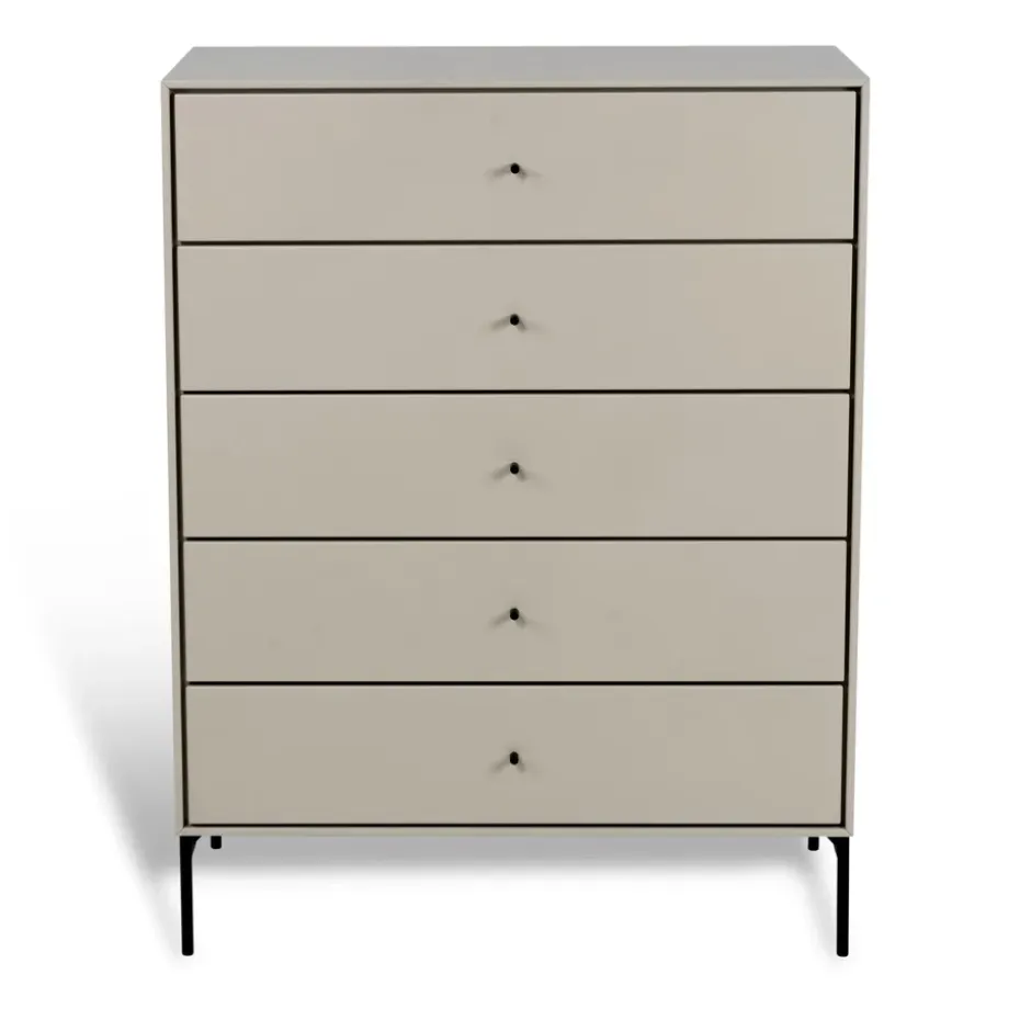 Cómoda Volt 5 cajones beige, Detalles en negro