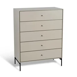 Cómoda Volt 5 cajones beige, Detalles en negro