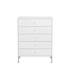 Cómoda Volt 5 cajones blanca, Detalles en acero inoxidable
