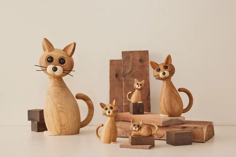 Decoración gato Brave 24 cm Ek, Roble