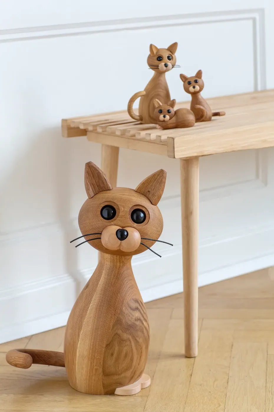 Decoración gato Lucky 42 cm, Roble-Arce