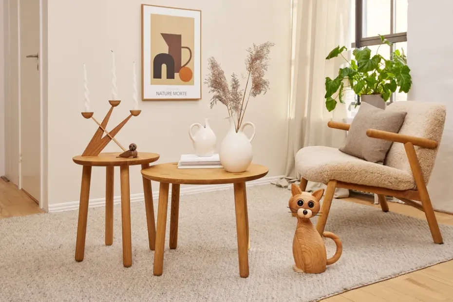 Decoración gato Lucky 42 cm, Roble-Arce