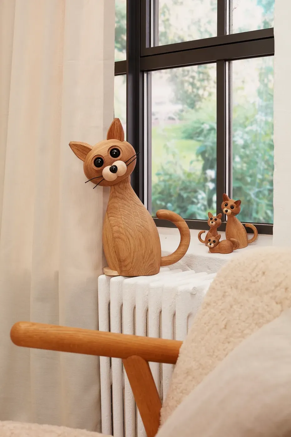 Decoración gato Lucky 42 cm, Roble-Arce