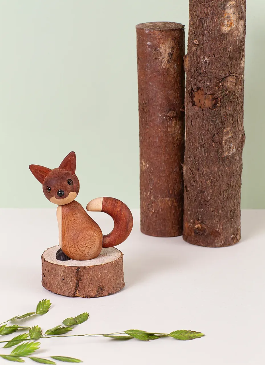 Decoración zorro Roxy 10 cm, Caoba