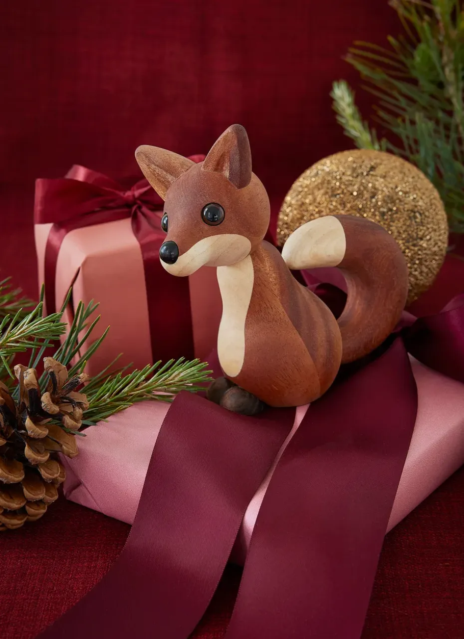 Decoración zorro Roxy 10 cm, Caoba
