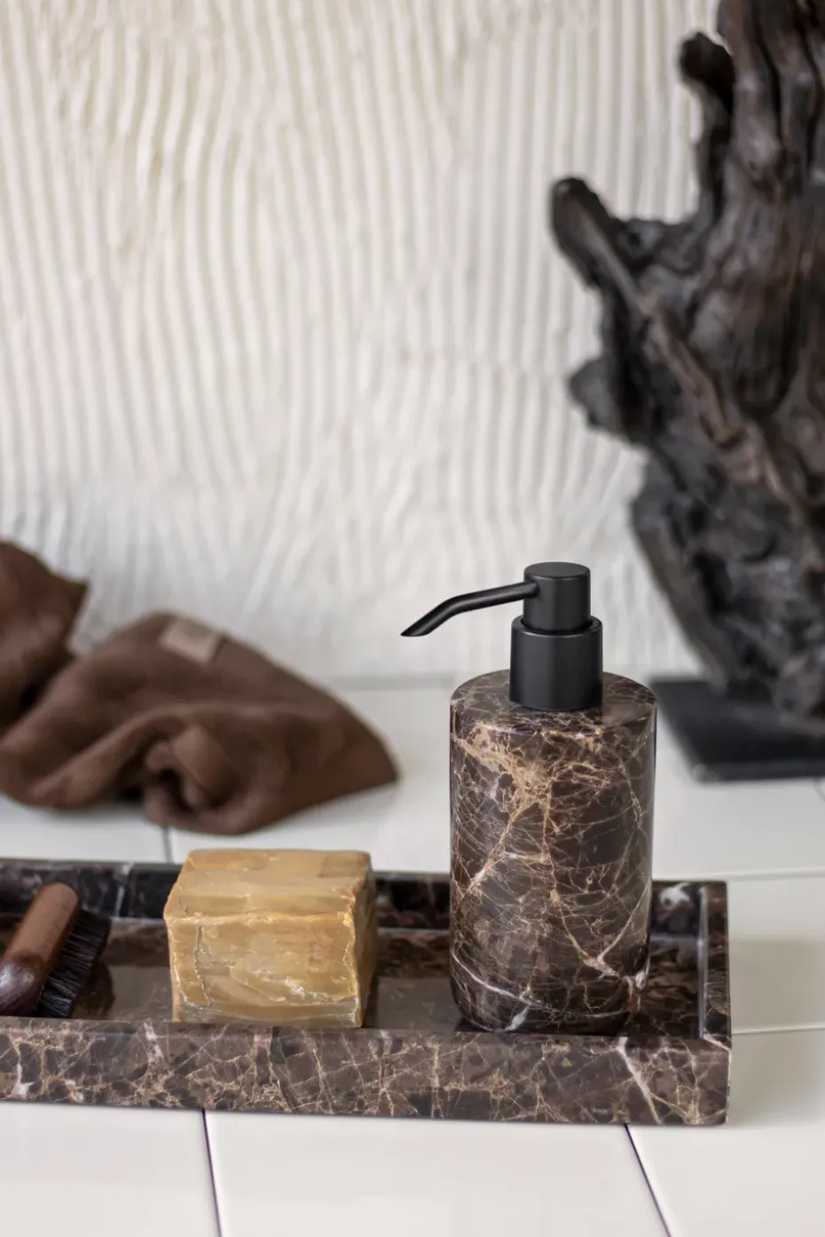 Dispensador de jabón Marble 17,5 cm, Marrón