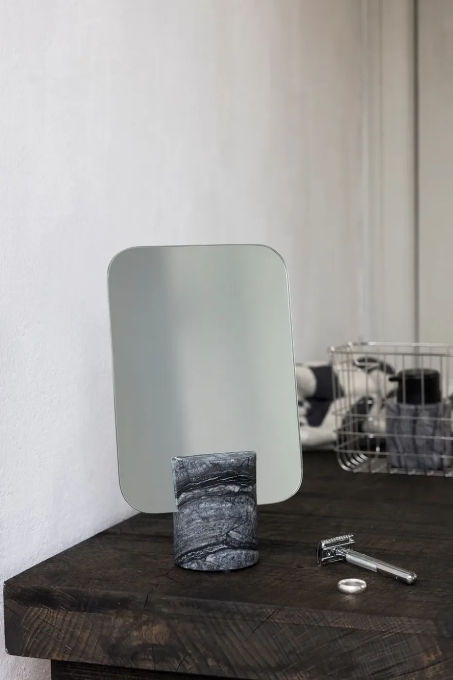 Espejo de mesa Marble, Black-grey, 30 cm