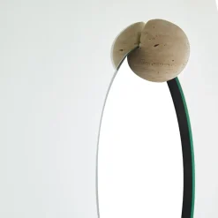 Espejo de pared Castellum Ø80 cm, Travertino con acabado natural