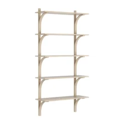 Estantería Levi de 5 baldas, Roble pigmentado en blanco-aluminio, 90 cm
