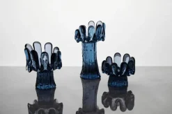 Farolillo circular de vidrio Solros de 9,2 cm, Azul