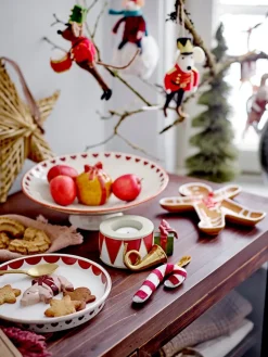 Fuente con pie Jolly Ø24 cm, Blanco-rojo