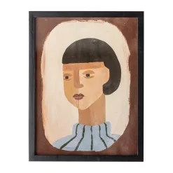 Ilustración Amanda con marco 32x42 cm, Marrón