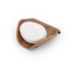 Jabonera Leaf™ con drenaje 11,5 × 11,5 cm, Nogal